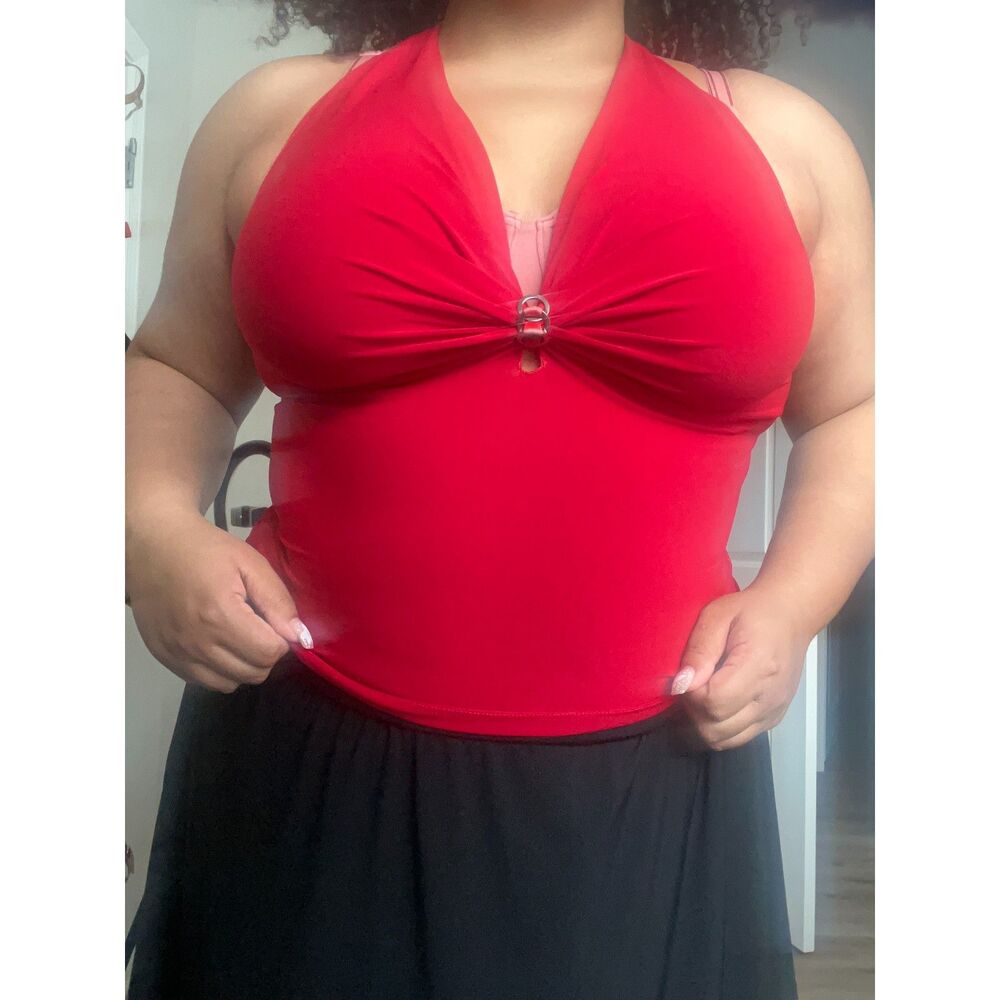 Red Halter Top with Silver Chrome detail